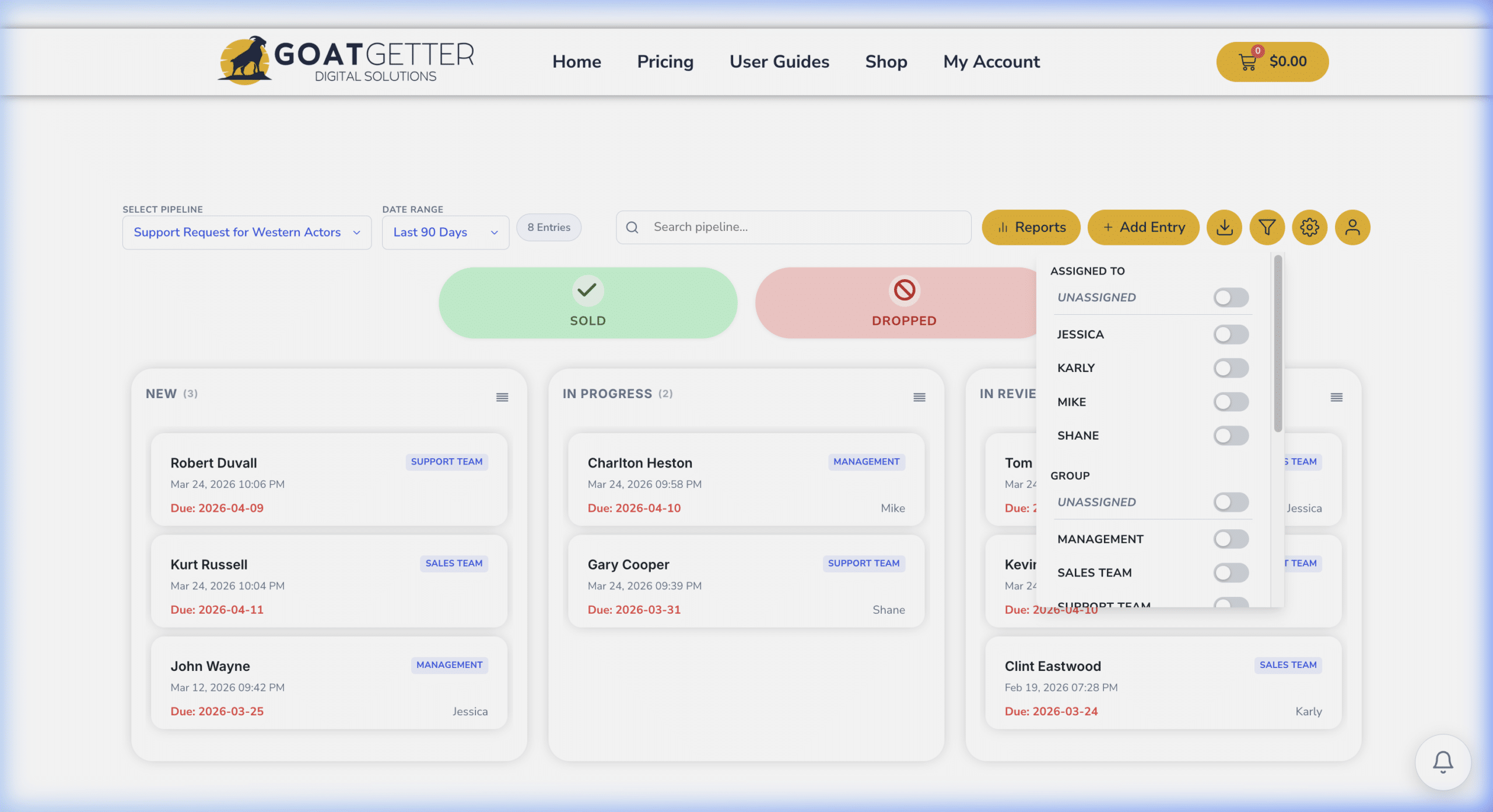 Gravity Pipeline filter panel showing Group options